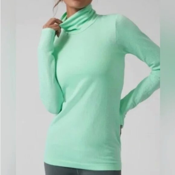Athleta Tops - Athleta Aqua Mint Stretch Flurry Blizzard Rib Turtleneck Ribbed Layer Travel Top
